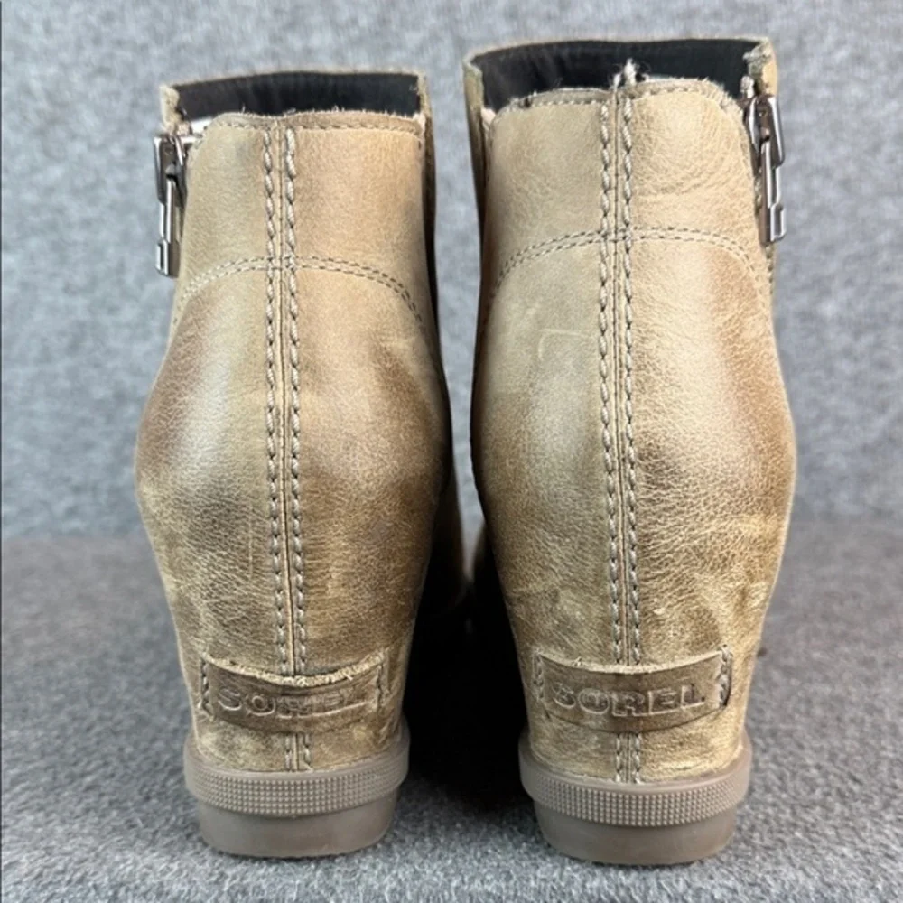 Sorel‎ Joan of Arctic Wedge II Leather Side Zip Ankle Booties Boots Size 8